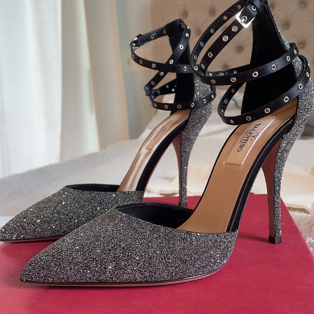 Valentino Garavani Glitter Ankle Wrap Pumps